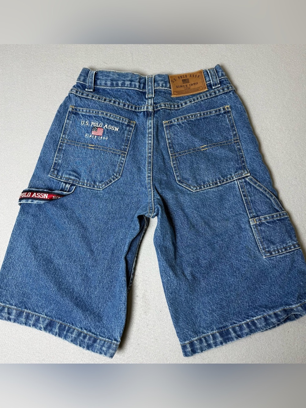 US Polo Assn Jeans Co Mens Blue Denim Carpenter Shorts Size 14 Medium Wash Y2K - Picture 3 of 10